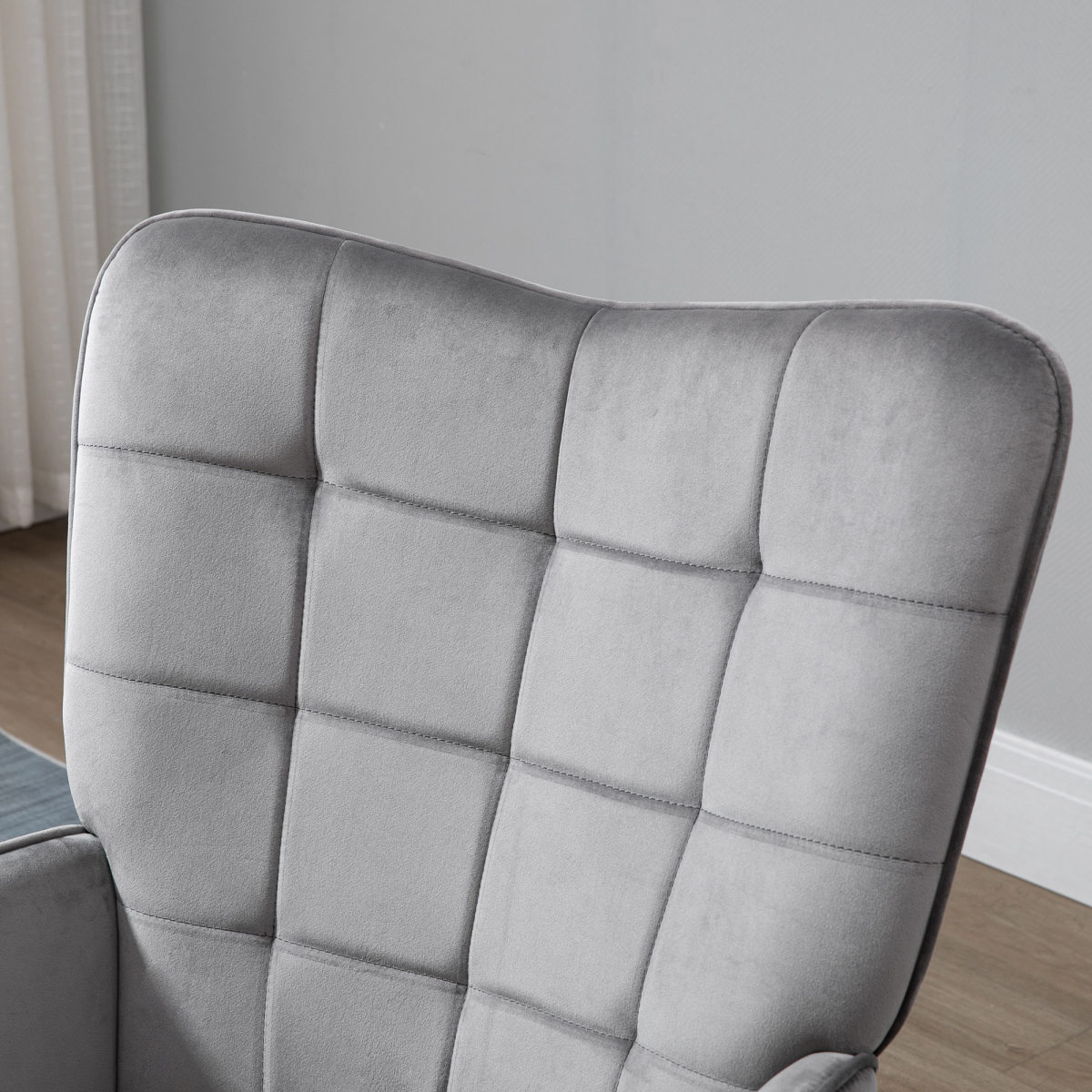 Aurora Modern Accent Chair Velvet-Touch Tufted Wingback Armchair Grey