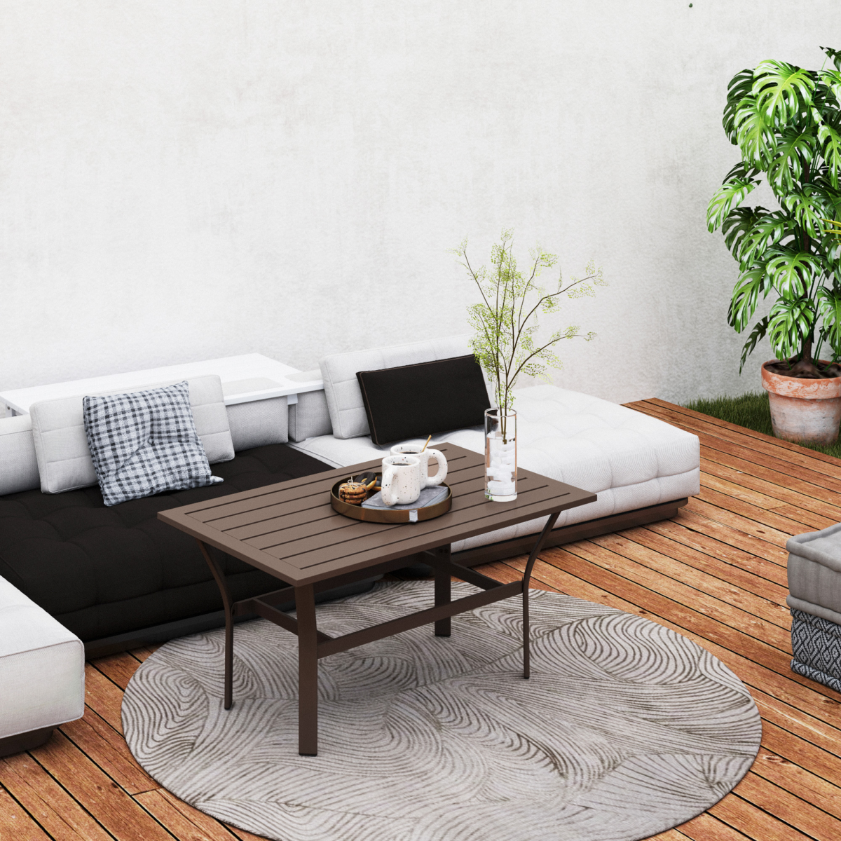 Esterno Metal Garden Coffee Table with Slatted Tabletop