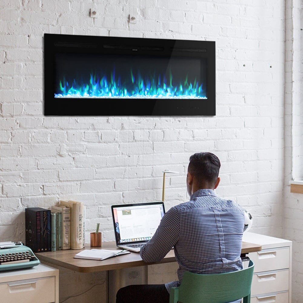 50 Inch Wall Mounted Electric Fireplace Insert Heater 9 Flame Colours 1800W