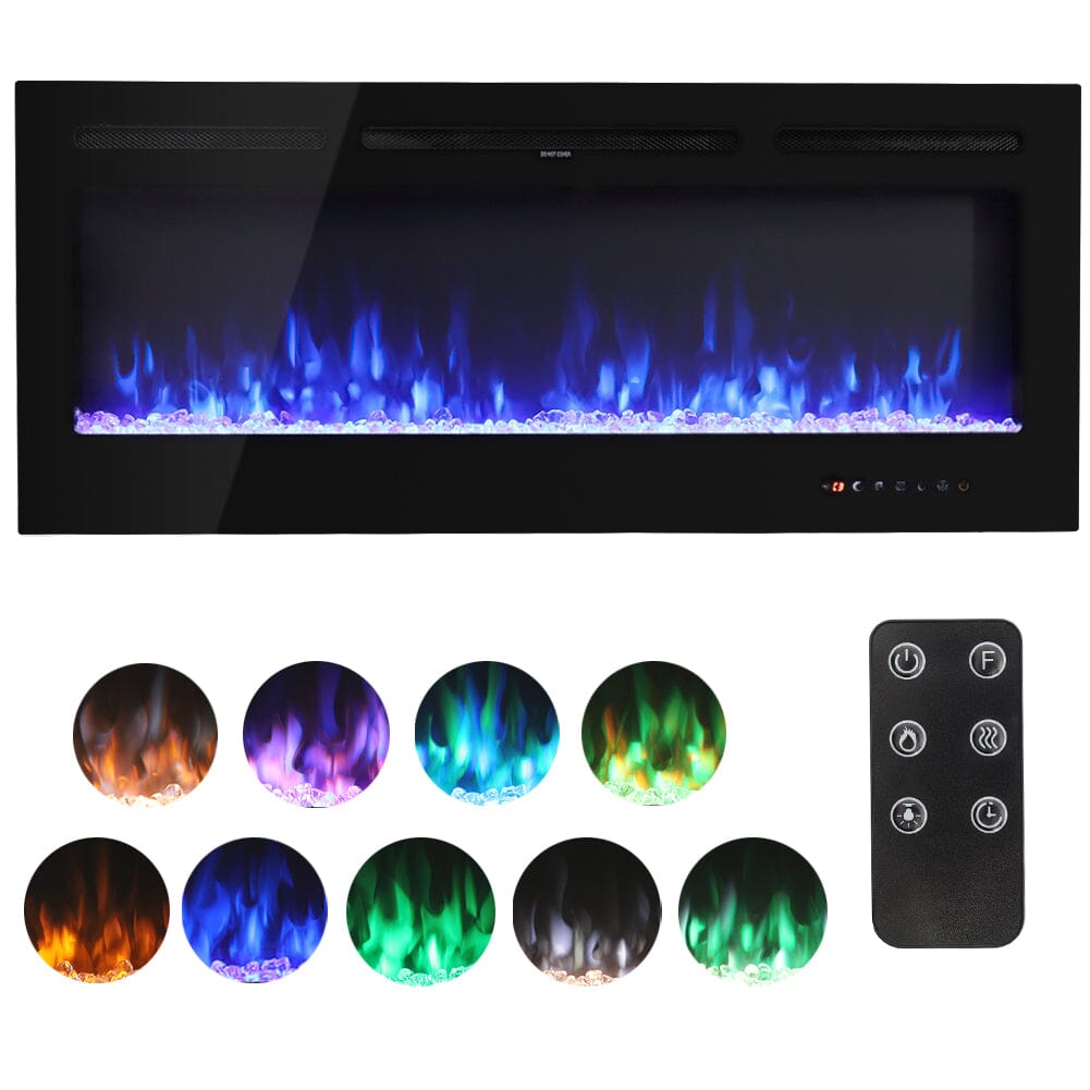 50 Inch Wall Mounted Electric Fireplace Insert Heater 9 Flame Colours 1800W