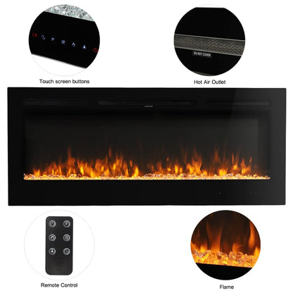 50 Inch Wall Mounted Electric Fireplace Insert Heater 9 Flame Colours 1800W