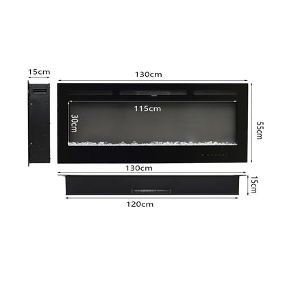 50 Inch Wall Mounted Electric Fireplace Insert Heater 9 Flame Colours 1800W