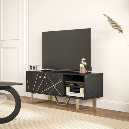 Aurora TV Unit for Living Room, TV Stand, Black Marble