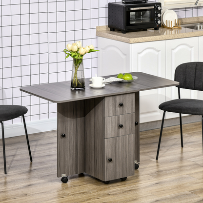 Folding Dining Table, Drop Leaf Table With Storage Drawers Grey