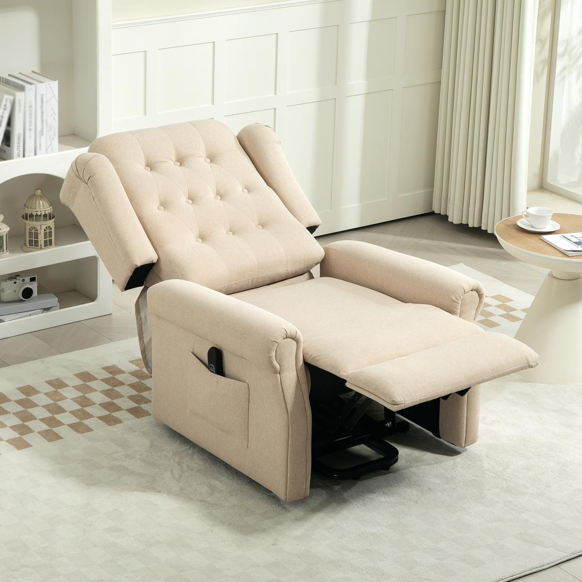Aurora Power Lift Recliner Armchair with Wingback, Button Tufted, Beige