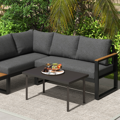 Esterno Metal Garden Coffee Table with Woodgrain Tabletop, Brown