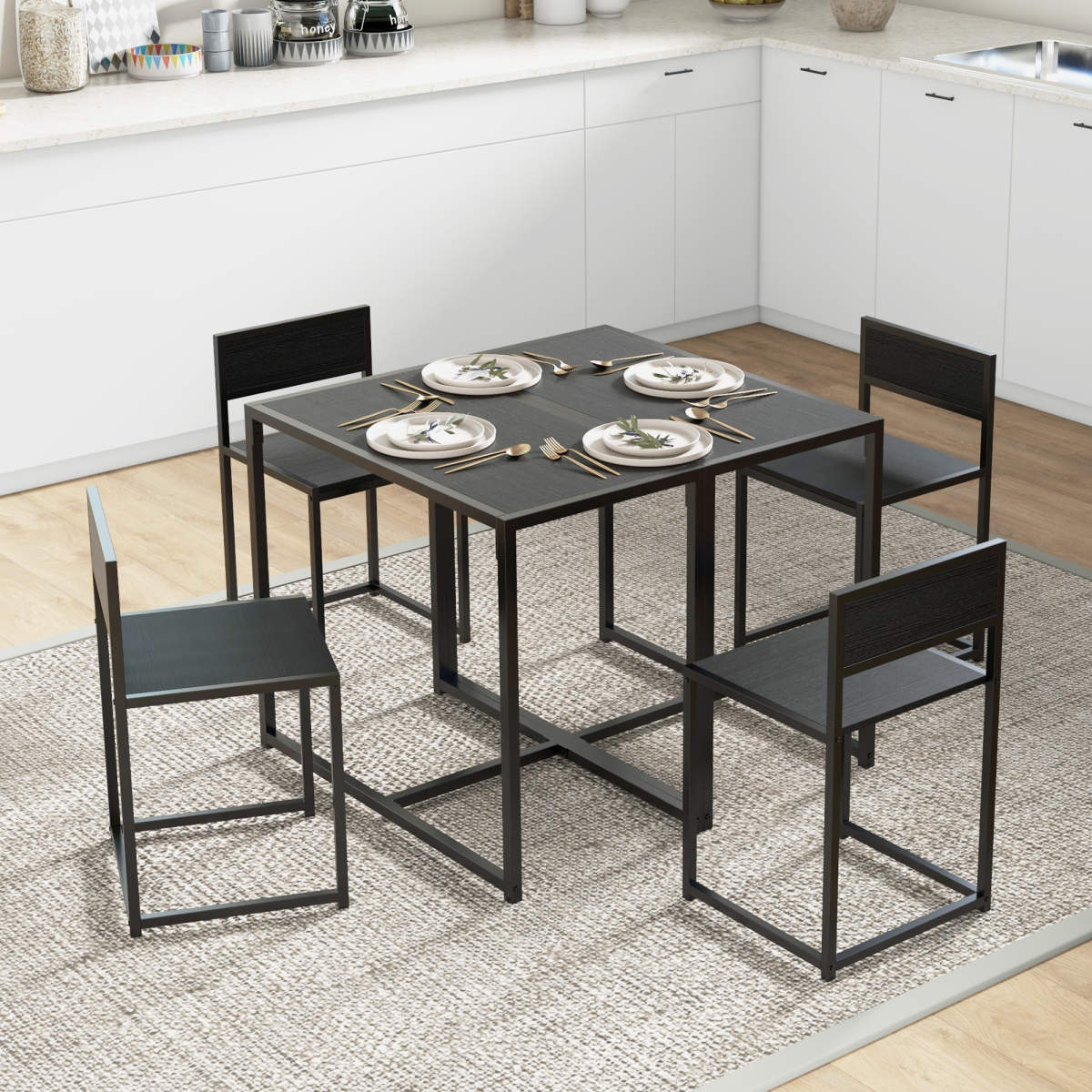 Aurora 3 Piece Dining Table Set with Metal Frame, Black