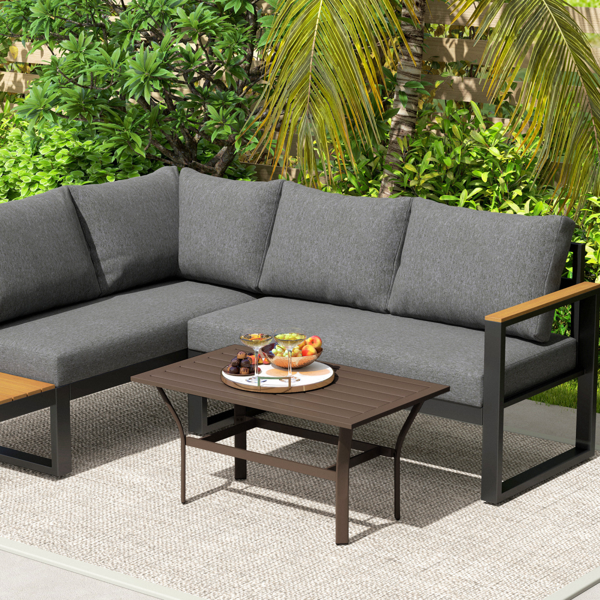 Esterno Metal Garden Coffee Table with Slatted Tabletop