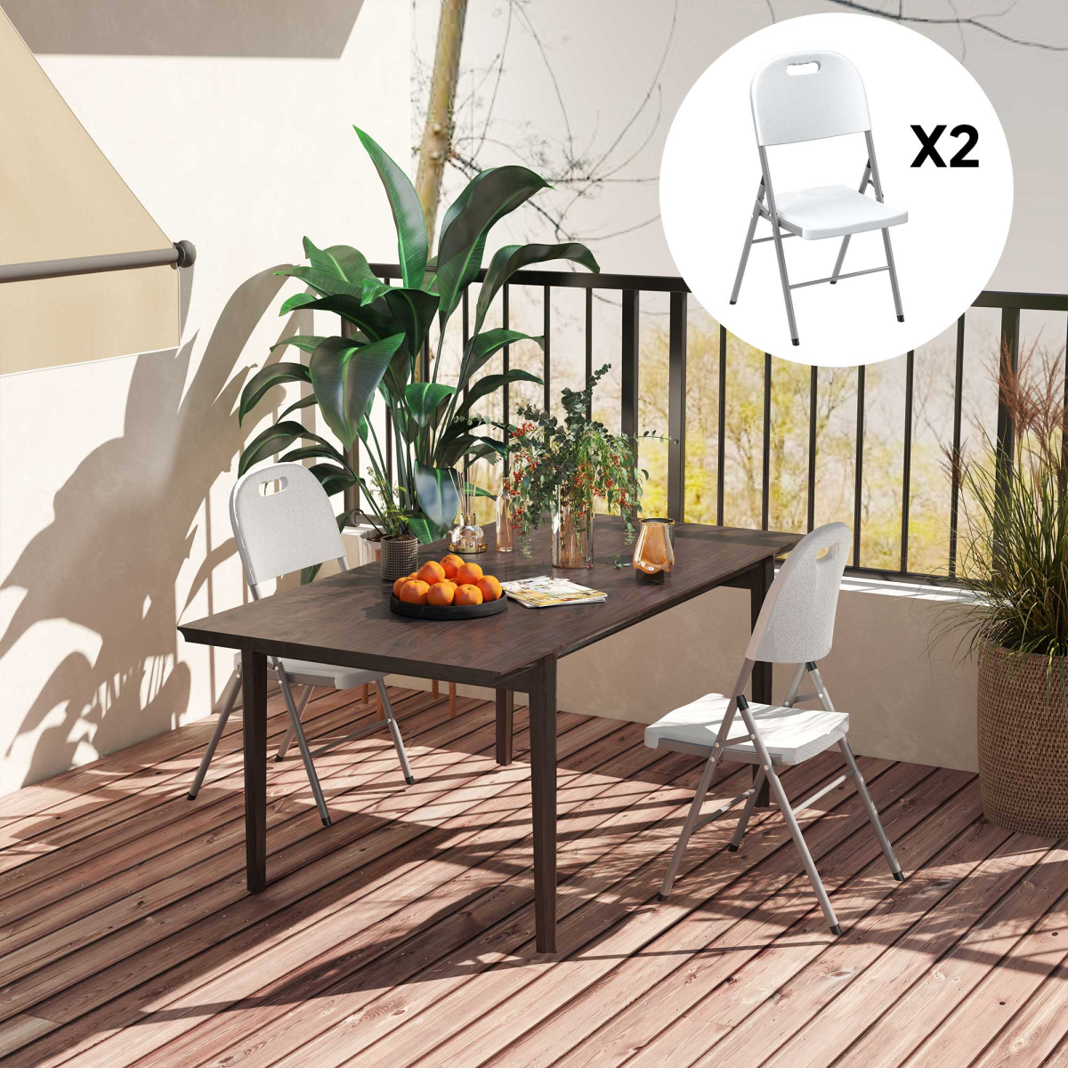 Esterno 2PCS Folding Chair with Steel Frame, Garden Chair Set