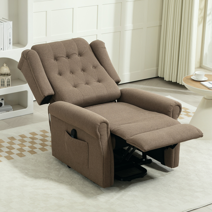Aurora Power Lift Recliner Armchair with Wingback, Button Tufted, Brown