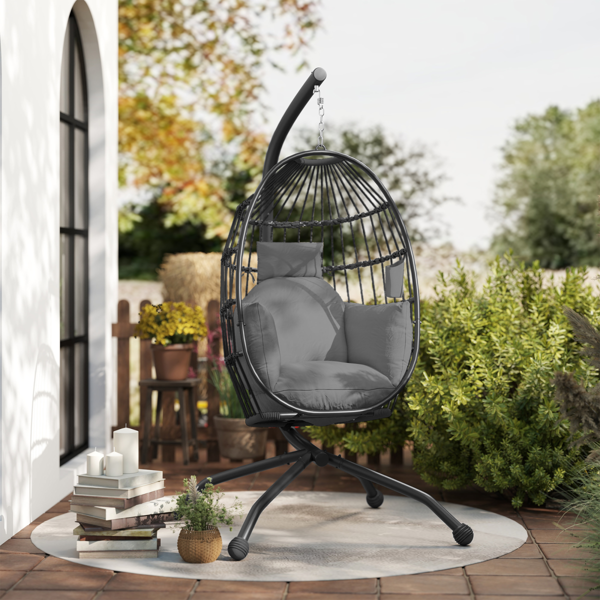 Esterno Egg Chair Outdoor Indoor Garden Swing Chair, Folding Basket