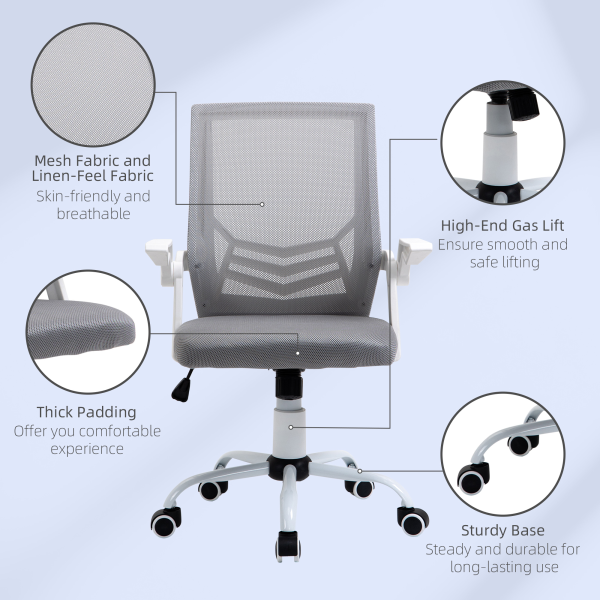 Mesh Swivel Office Chair Task Computer Chair w/ Lumbar Support, Grey  Luna