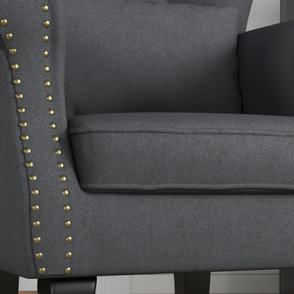 Aurora Vintage Armchair Wingback Accent Chair with Naihead Trim Dark Grey