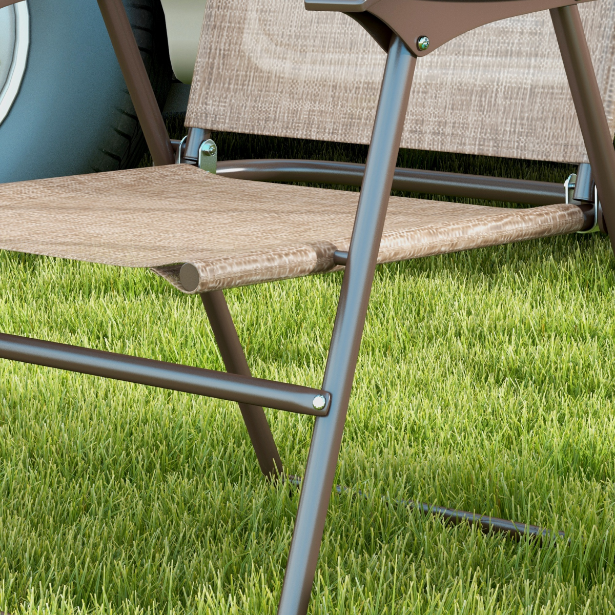 Esterno Folding Chairs Set, Breathable Mesh Fabric Seat, Mixed Brown