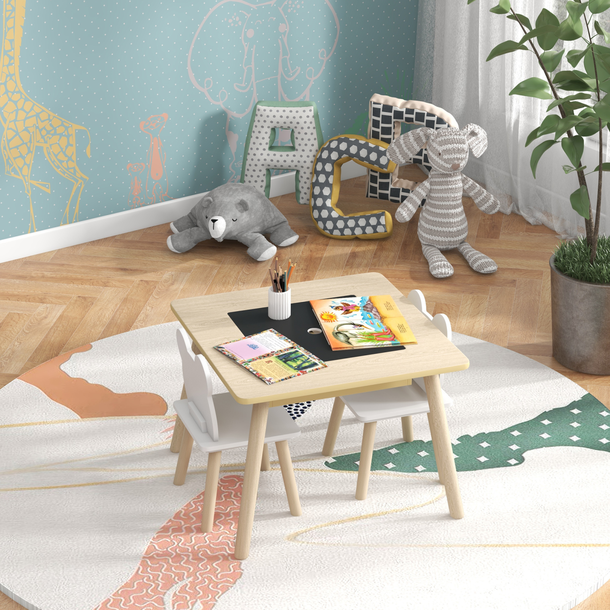 Bellaplay 3-Piece Toddler Table and Chairs Set for Nursery, Playroom