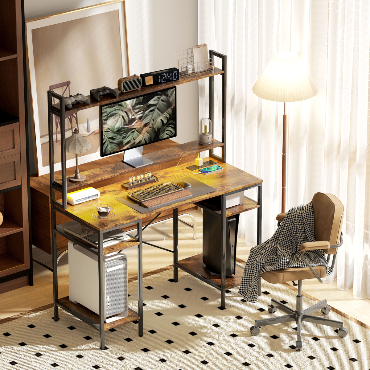 Aurora Computer Desk Home Office Desk with Monitor Stand