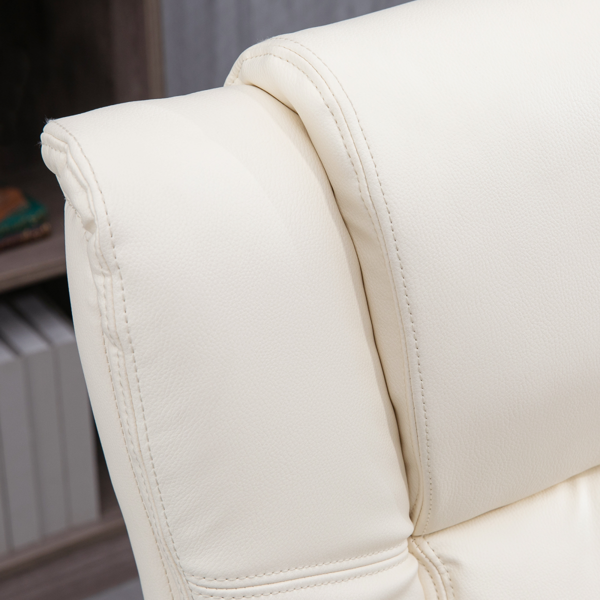 Luna Executive Home Office Chair High Back Recliner, with Foot Rest, Cream