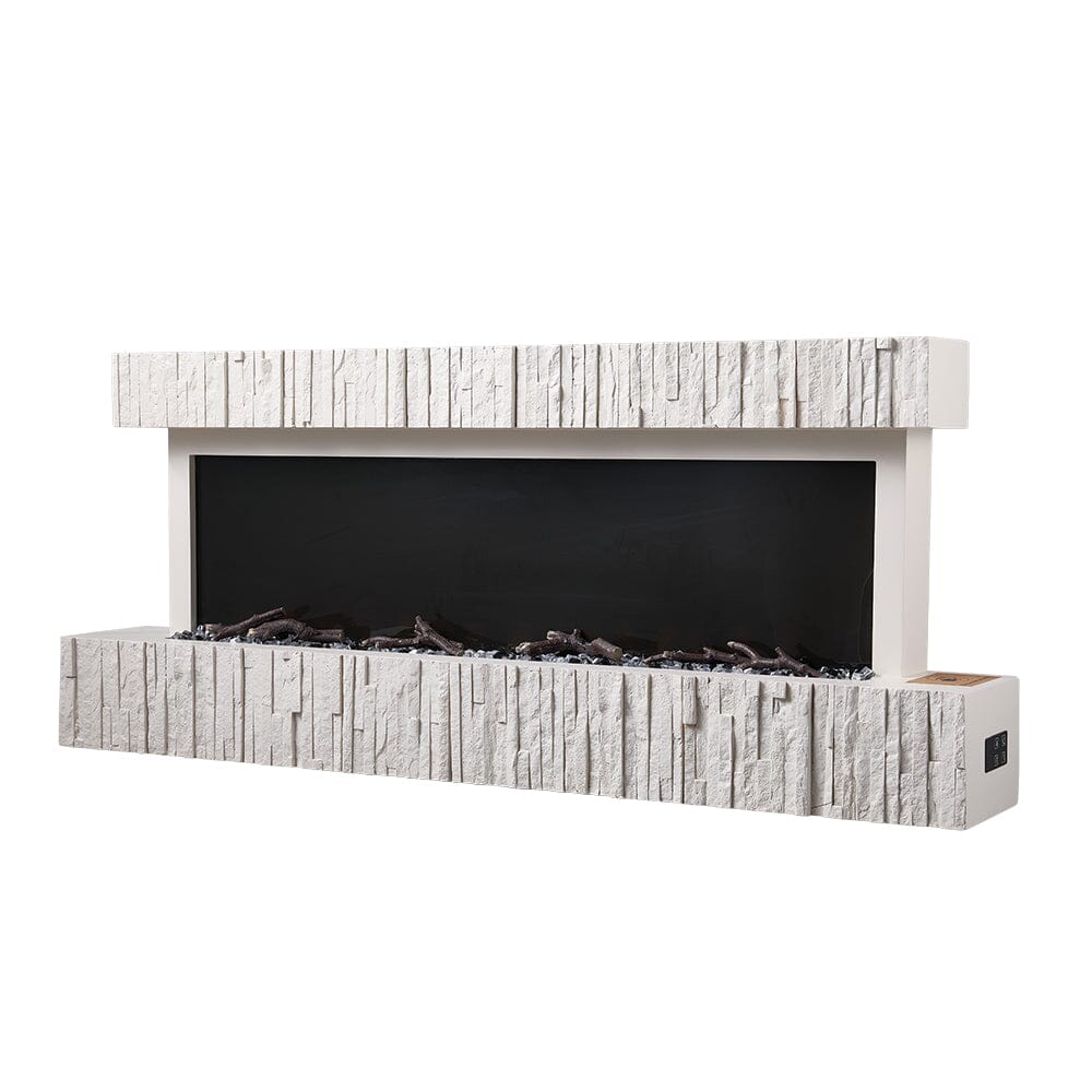 47/59 Inch Wall Mounted Electric Fireplace with Faux Stone Mantel, WiFi, Remote & LED Flames