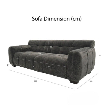 ALUXO Harlem 3 Seater Sofa In Cocoa Chocolate Velvet And Channel Stitch