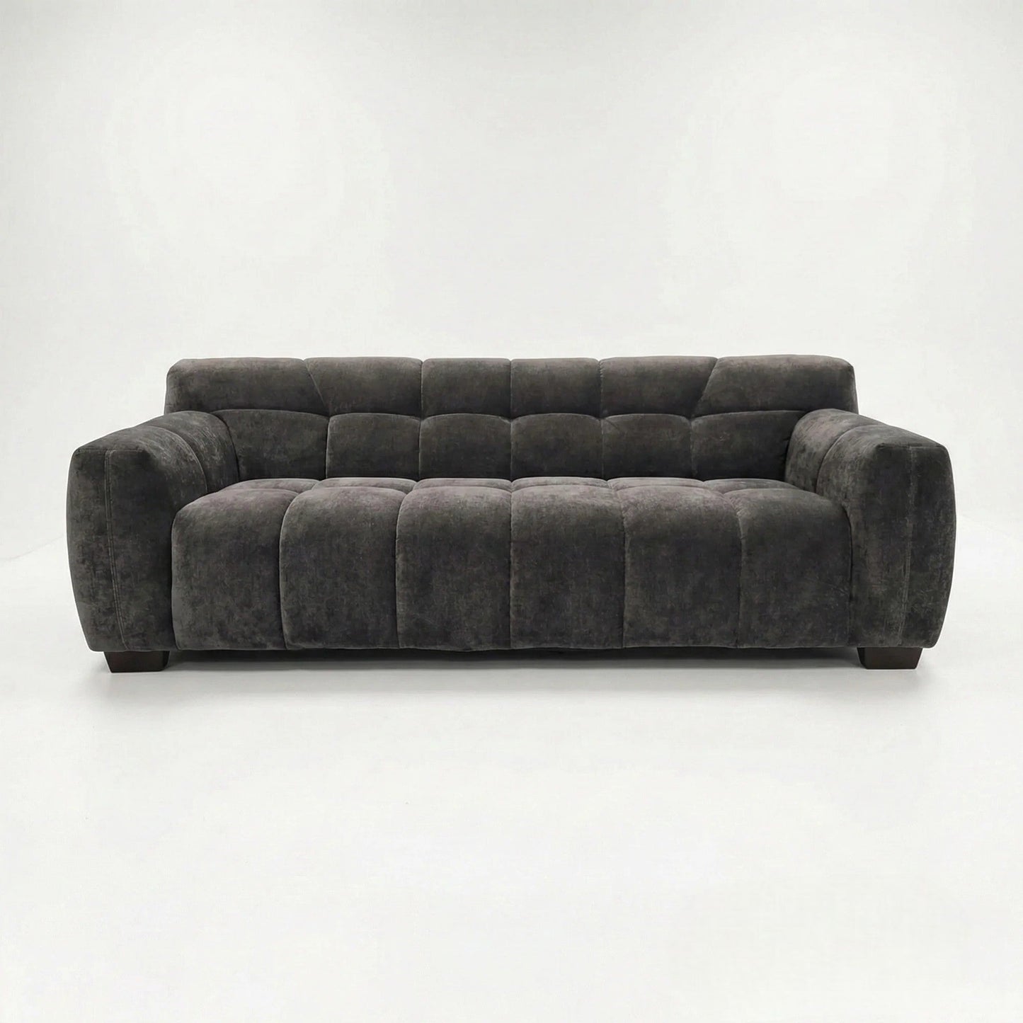 ALUXO Harlem 3 Seater Sofa In Cocoa Chocolate Velvet And Channel Stitch