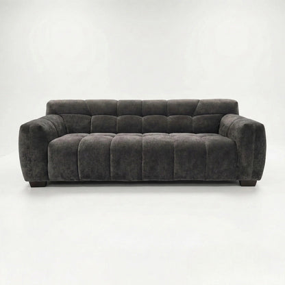 ALUXO Harlem 3 Seater Sofa In Cocoa Chocolate Velvet And Channel Stitch