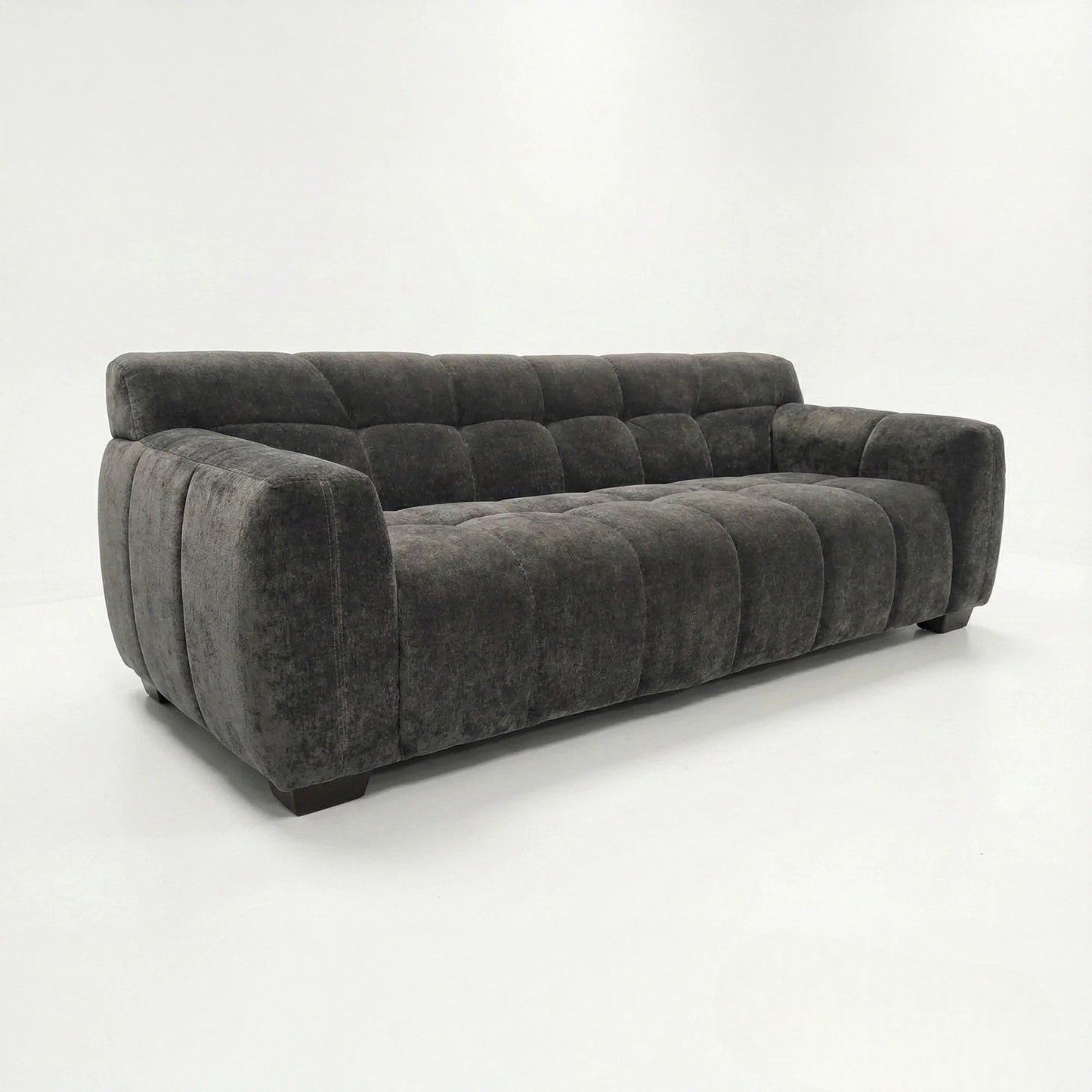 ALUXO Harlem 3 Seater Sofa In Cocoa Chocolate Velvet And Channel Stitch
