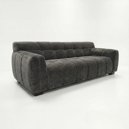 ALUXO Harlem 3 Seater Sofa In Cocoa Chocolate Velvet And Channel Stitch