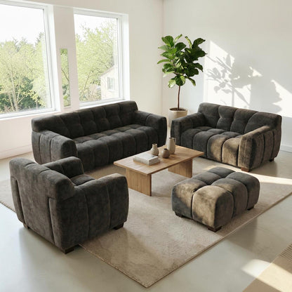 ALUXO Harlem 3 Seater Sofa In Cocoa Chocolate Velvet And Channel Stitch