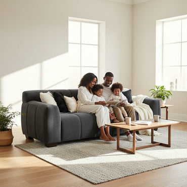 ALUXO Harlem 3 Seater Sofa In Steel Grey Velvet And Channel Stitch