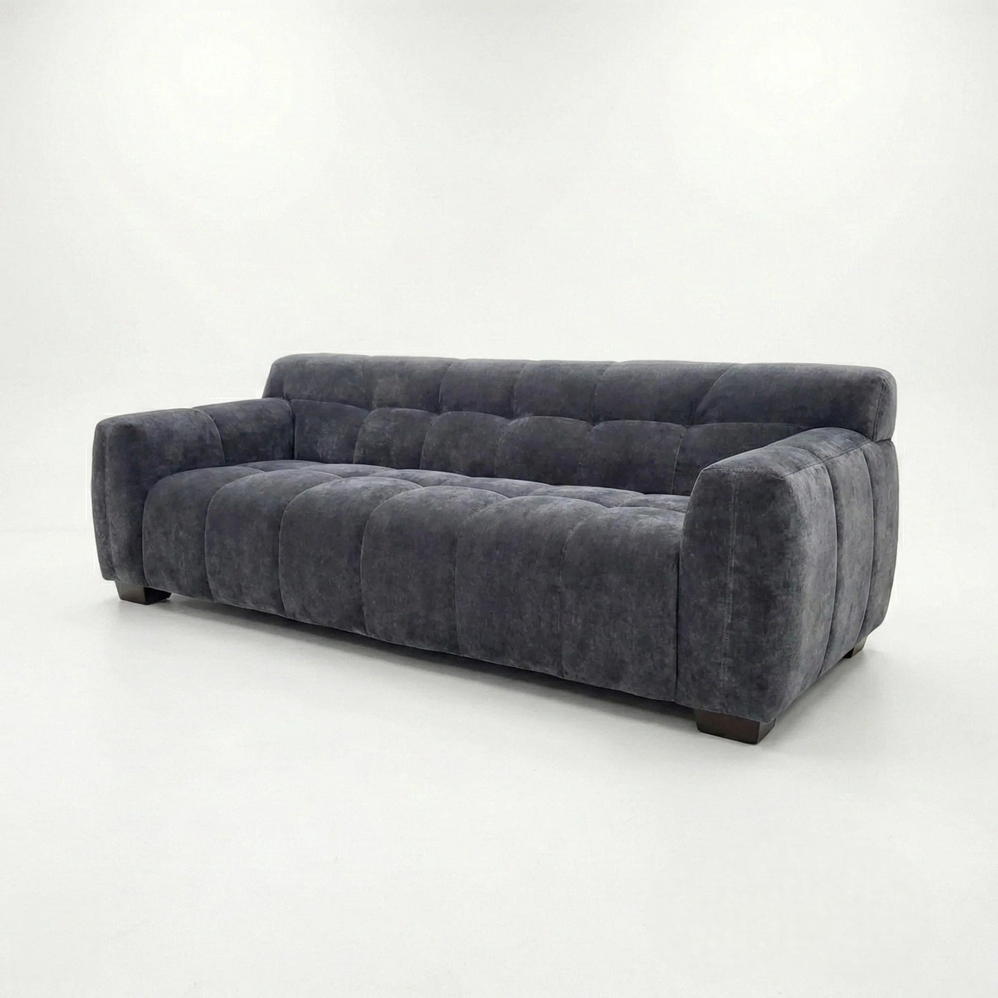 ALUXO Harlem 3 Seater Sofa In Steel Grey Velvet And Channel Stitch