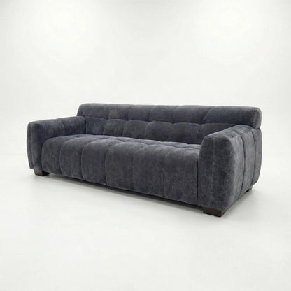 ALUXO Harlem 3 Seater Sofa In Steel Grey Velvet And Channel Stitch