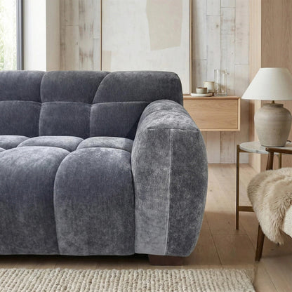 ALUXO Harlem 3 Seater Sofa In Steel Grey Velvet And Channel Stitch
