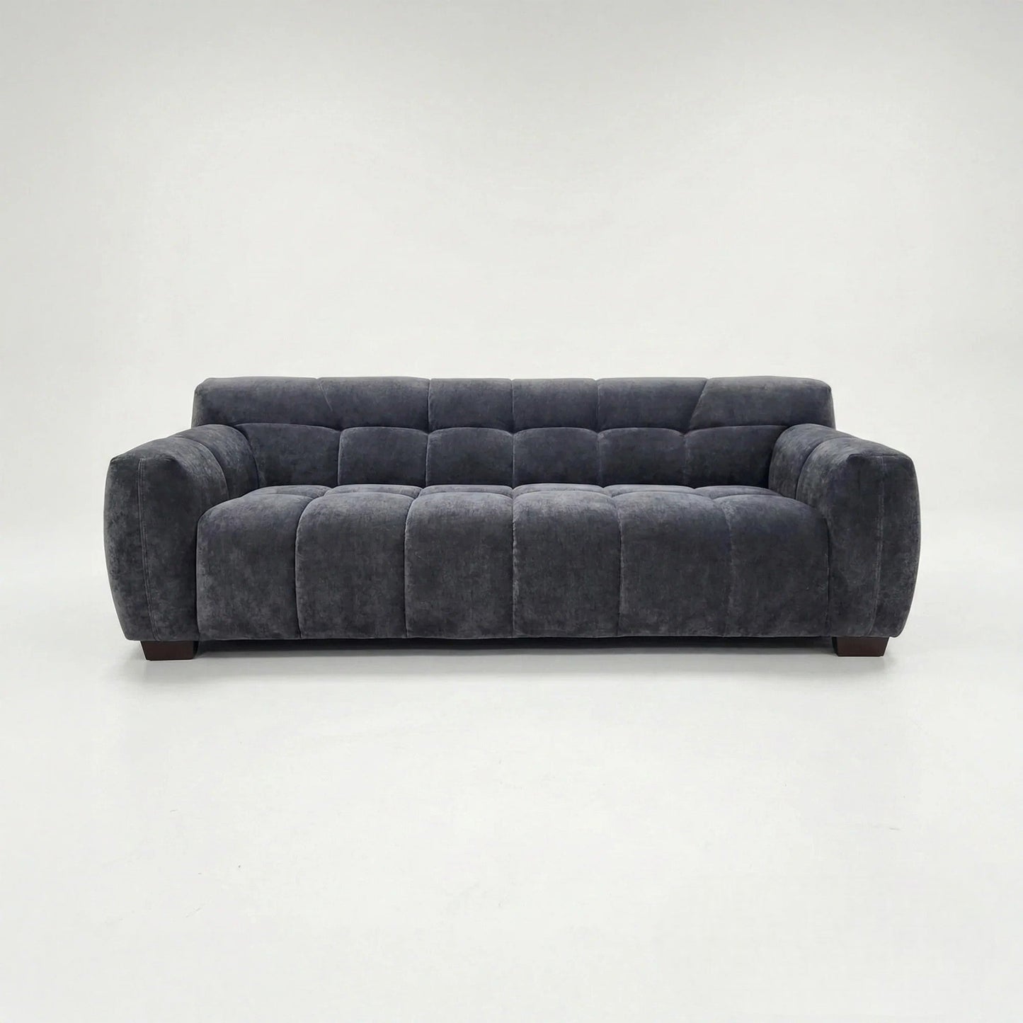 ALUXO Harlem 3 Seater Sofa In Steel Grey Velvet And Channel Stitch