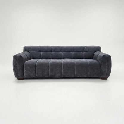 ALUXO Harlem 3 Seater Sofa In Steel Grey Velvet And Channel Stitch
