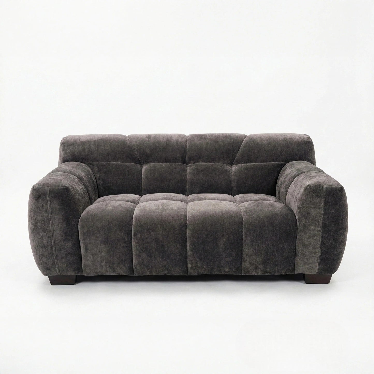 ALUXO Harlem Deep Channel Stitched 2 Seater Sofa In Cocoa Chocolate Mermaid Velvet