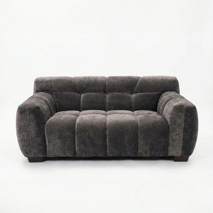 ALUXO Harlem Deep Channel Stitched 2 Seater Sofa In Cocoa Chocolate Mermaid Velvet