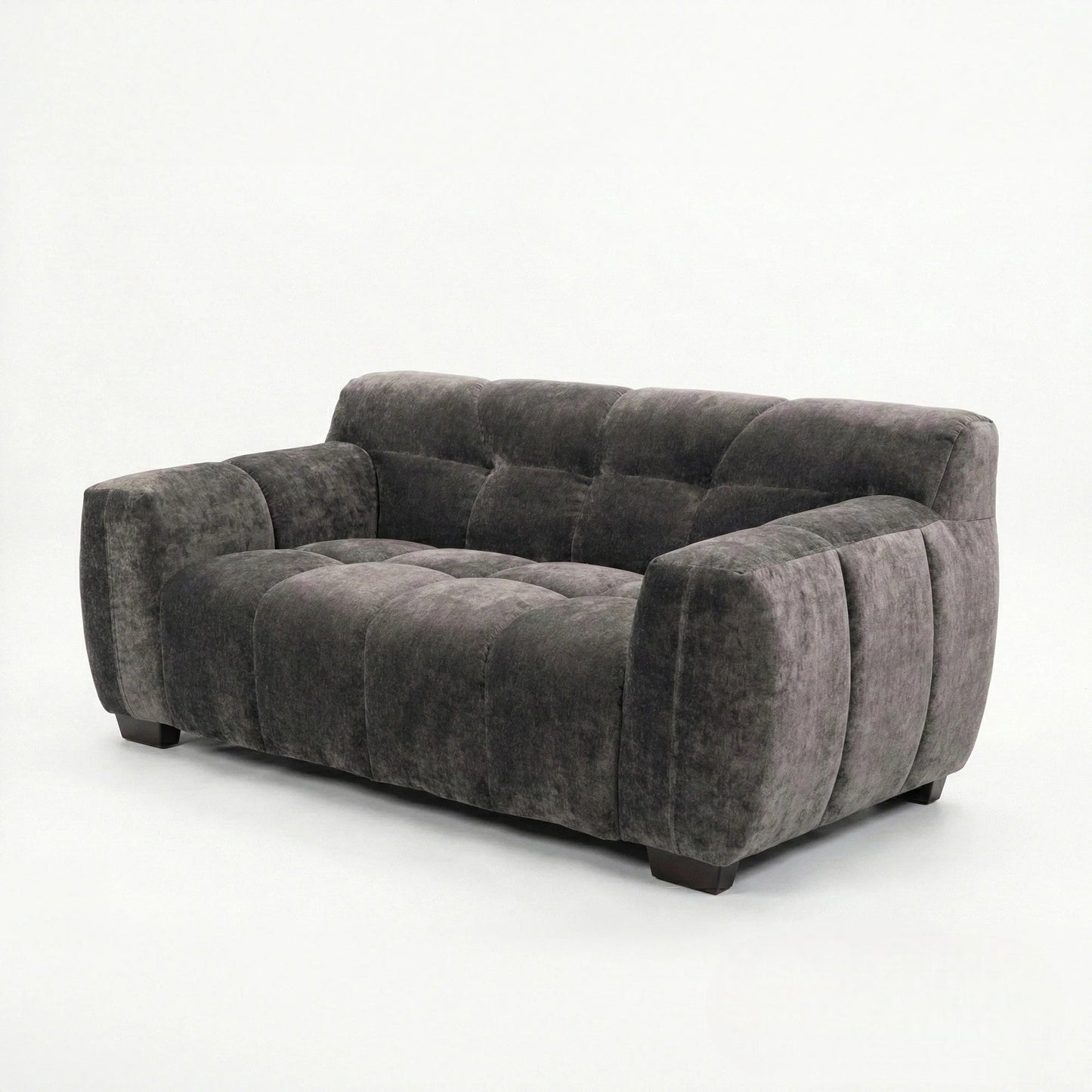 ALUXO Harlem Deep Channel Stitched 2 Seater Sofa In Cocoa Chocolate Mermaid Velvet