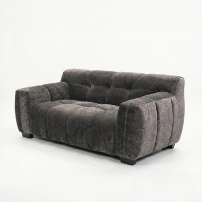 ALUXO Harlem Deep Channel Stitched 2 Seater Sofa In Cocoa Chocolate Mermaid Velvet