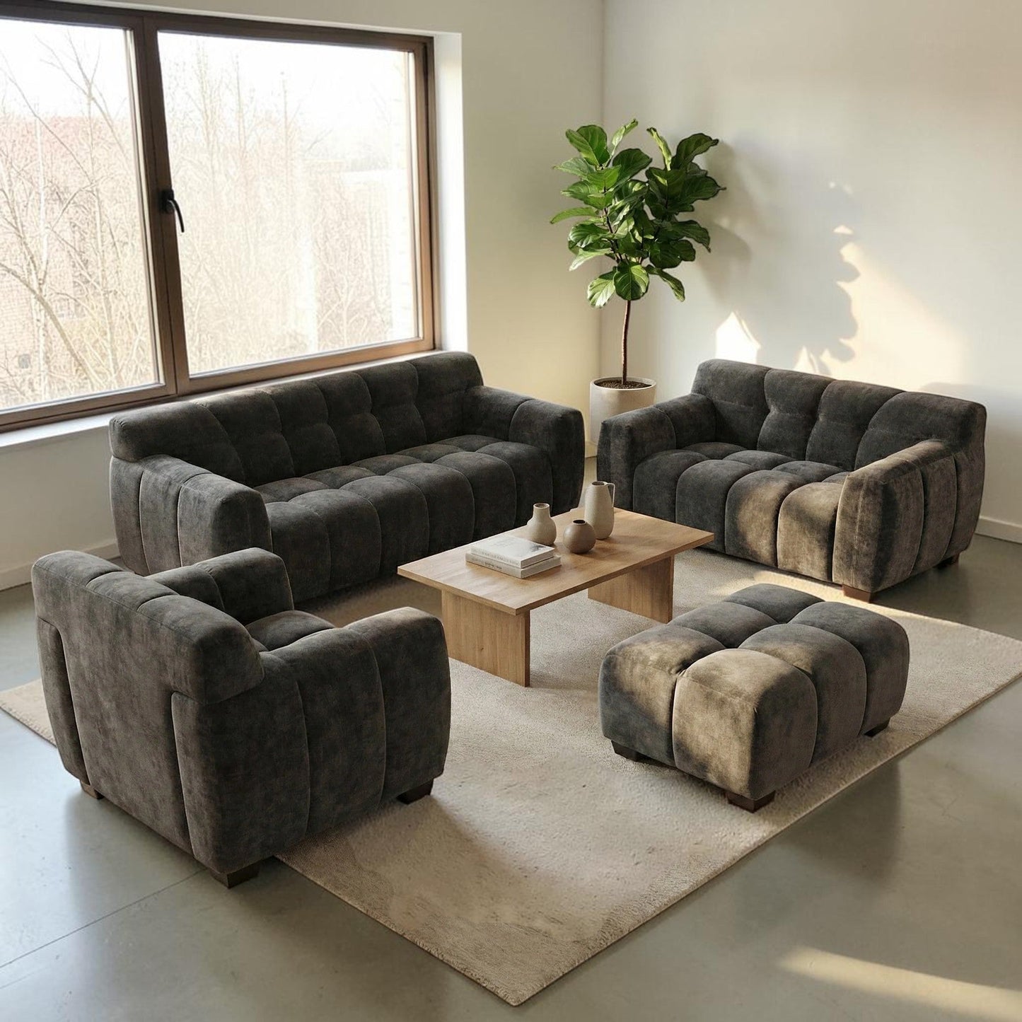 ALUXO Harlem Deep Channel Stitched 2 Seater Sofa In Cocoa Chocolate Mermaid Velvet