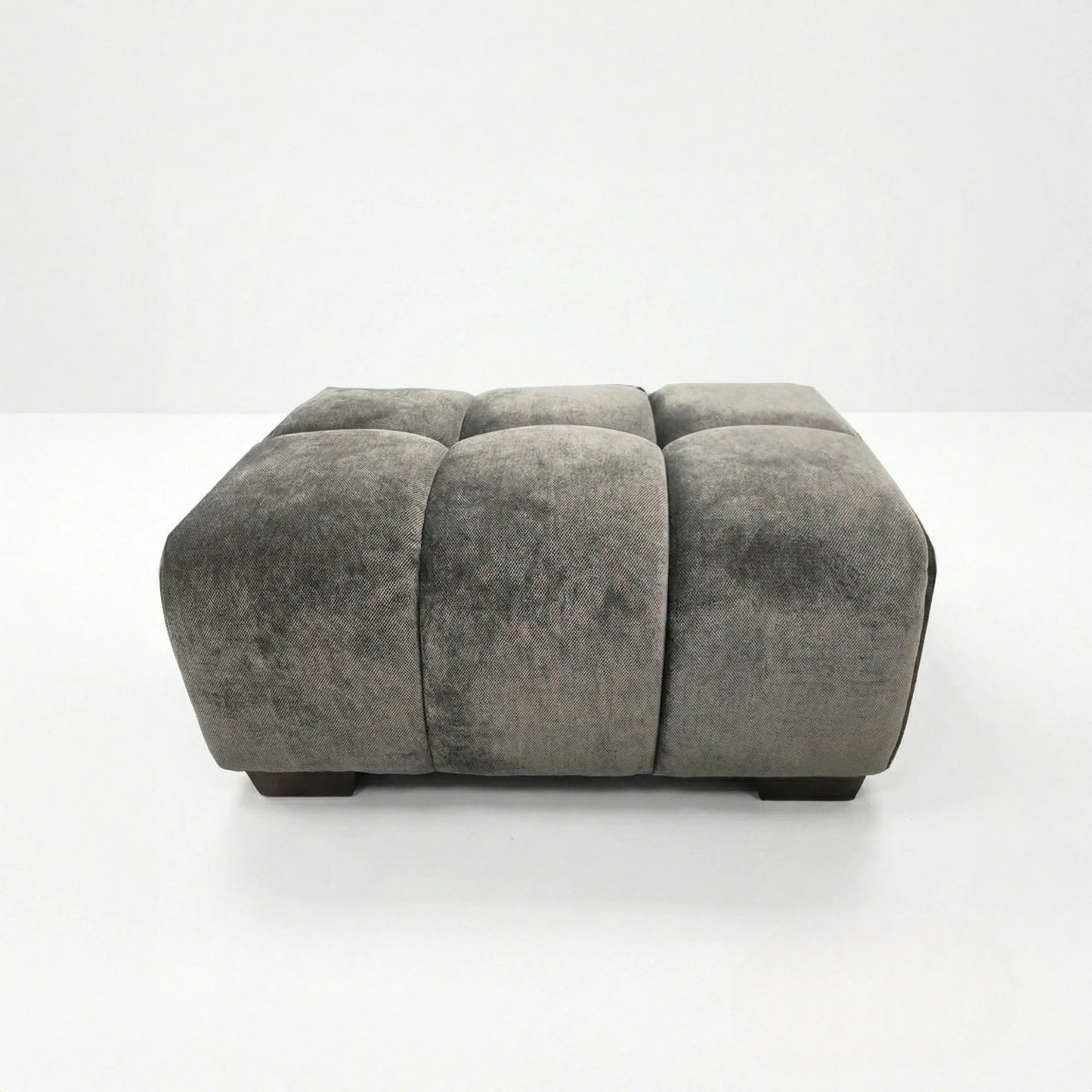 ALUXO Harlem Deep Channel Stitched Footstool In Cocoa Chocolate Mermaid Velvet