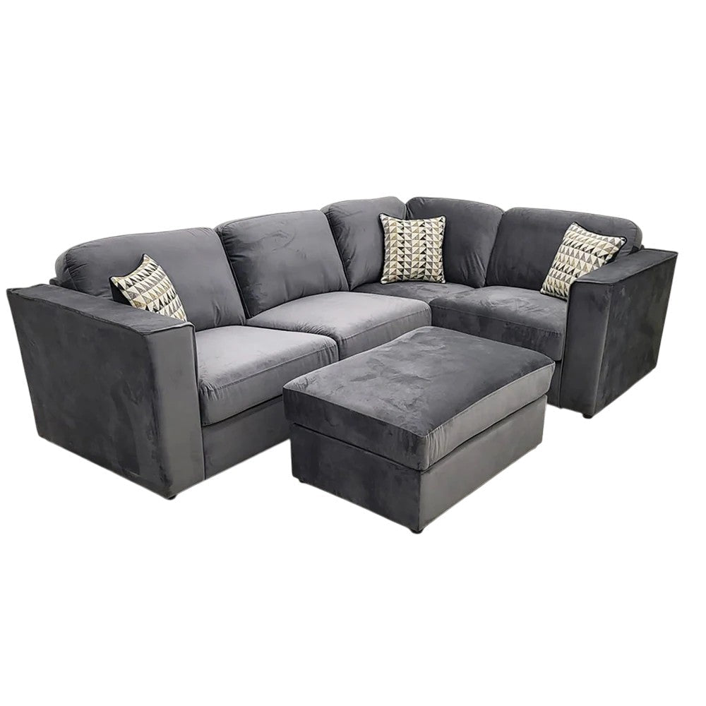 Hudson 4 Piece Corner Sofa With Fixed Full Back In Steel Grey Velvet