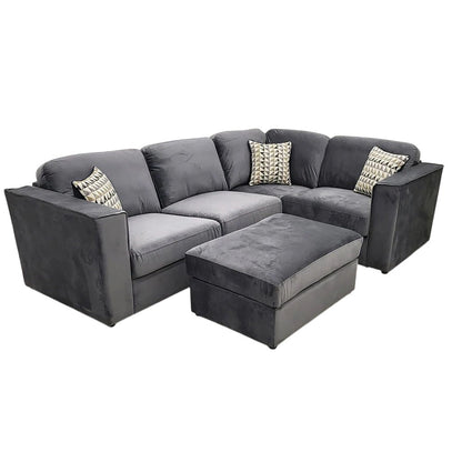 Hudson 4 Piece Corner Sofa With Fixed Full Back In Pebble Grey Velvet Fabric