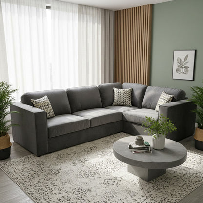 Hudson 4 Piece Corner Sofa With Fixed Full Back In Steel Grey Velvet