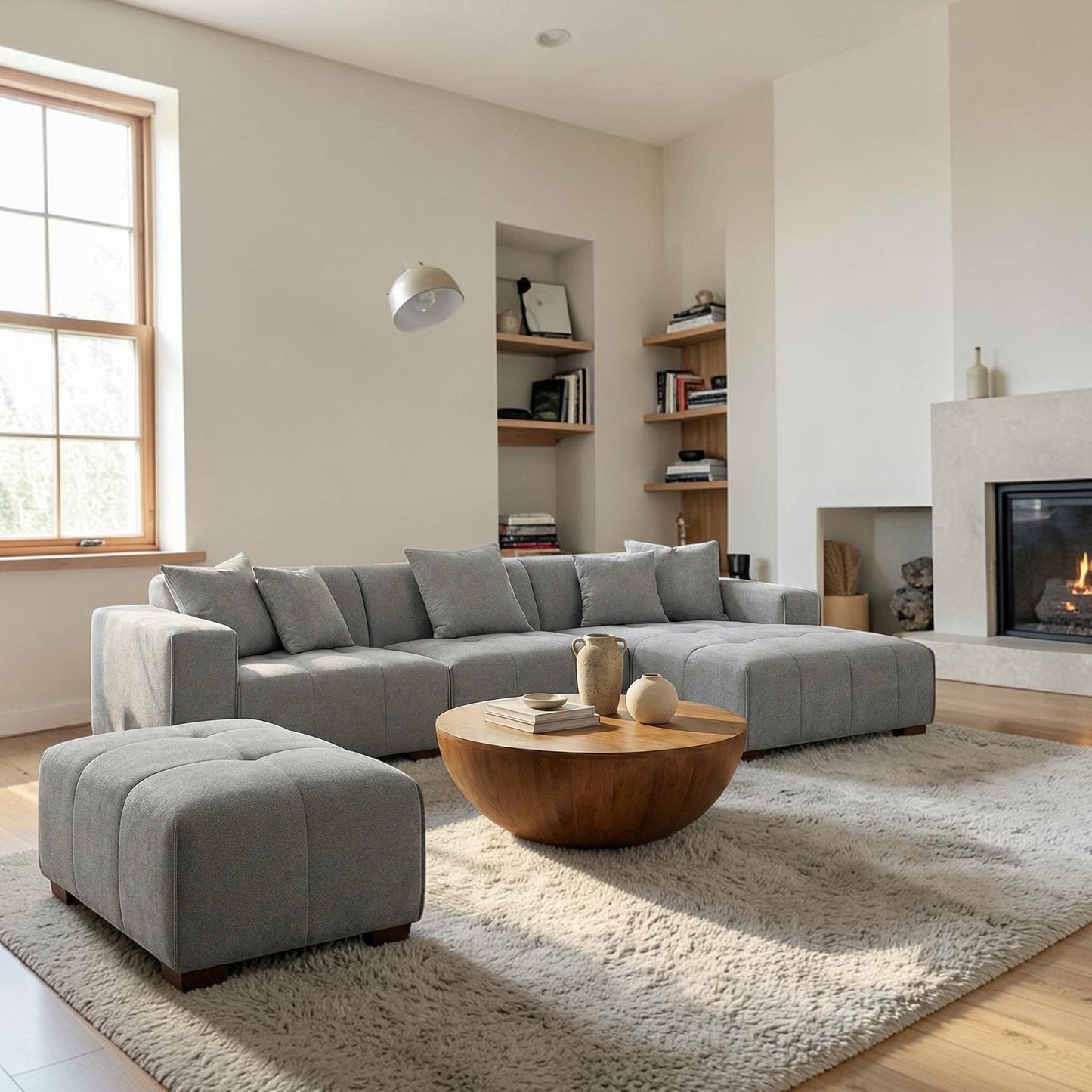 ALUXO Leonard Modular Footstool In Cloudy Grey Boucle Fabric