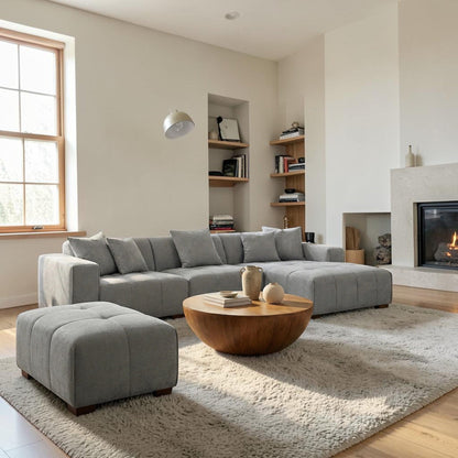 ALUXO Leonard Modular Footstool In Cloudy Grey Boucle Fabric