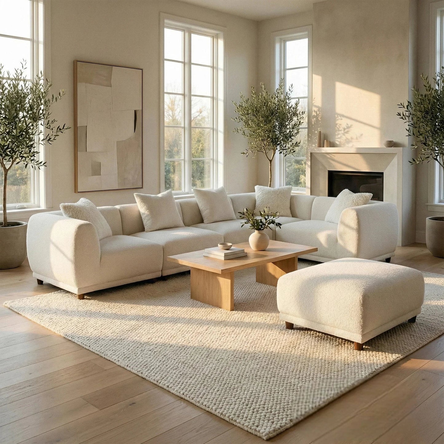 ALUXO Lottie Modular Footstool In Polar White Boucle Fabric