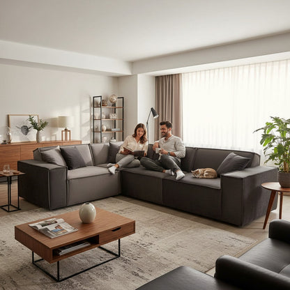 Midland Corner Sofa In Steel Grey Velvet Fabric