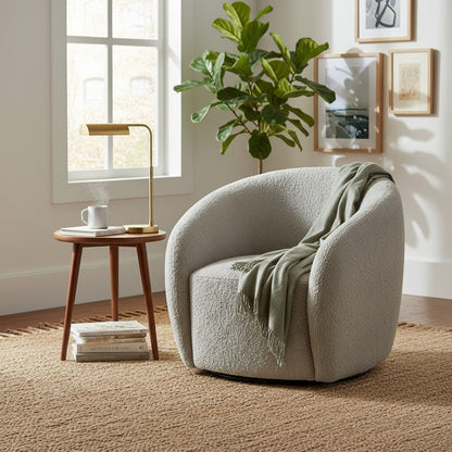 ALUXO Nolita Accent Armchair In Latte Boucle Fabric