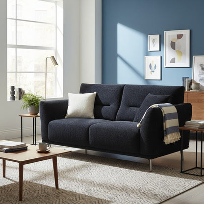 ALUXO Albany 2 Seater Sofa In Midnight Black Boucle Fabric