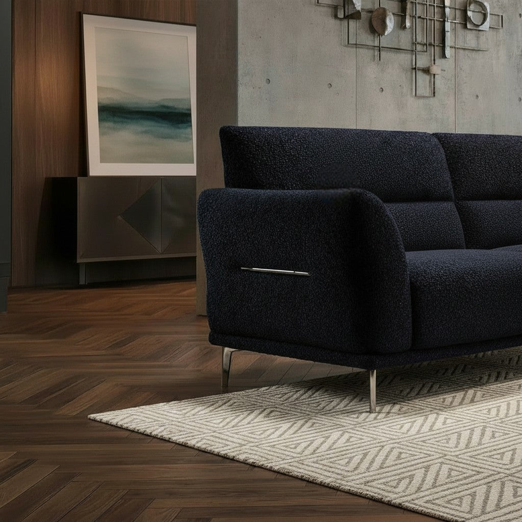 ALUXO Albany 2 Seater Sofa In Midnight Black Boucle Fabric